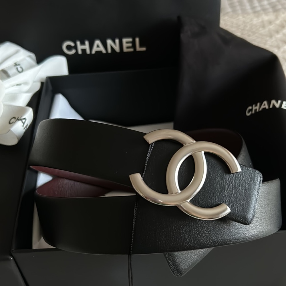 NEW Chanel Classic CC Belt Reversible Black/Burgundy 85/34